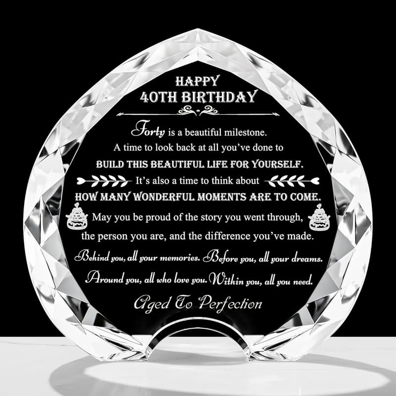 Personalized Crystal Heart Gift for 40th Birthday