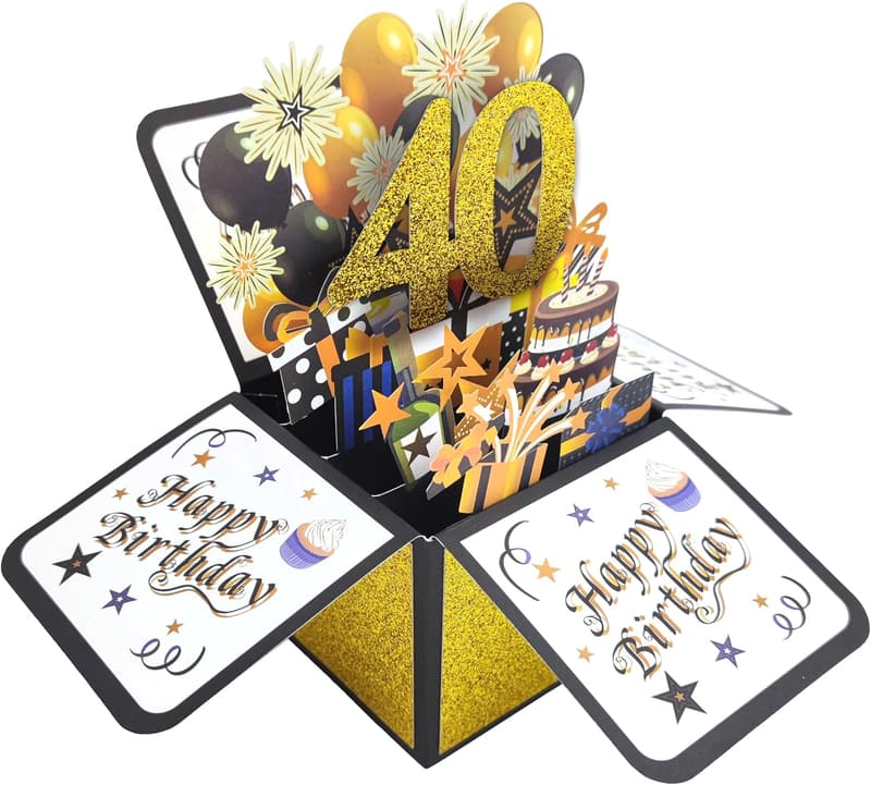 40th Birthday Glittery Gold Pop-Up Card with Envelope