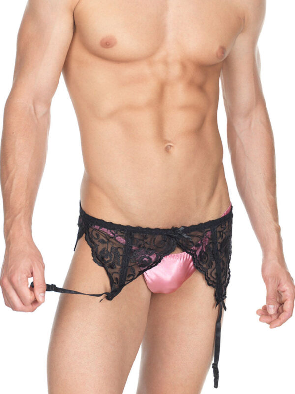 Men??s Lace Garter Belt with Satin Accents