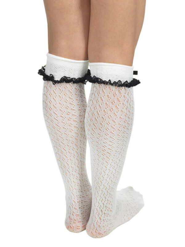 Women's Delicate Crochet Knit Knee-High Socks - Bild 3