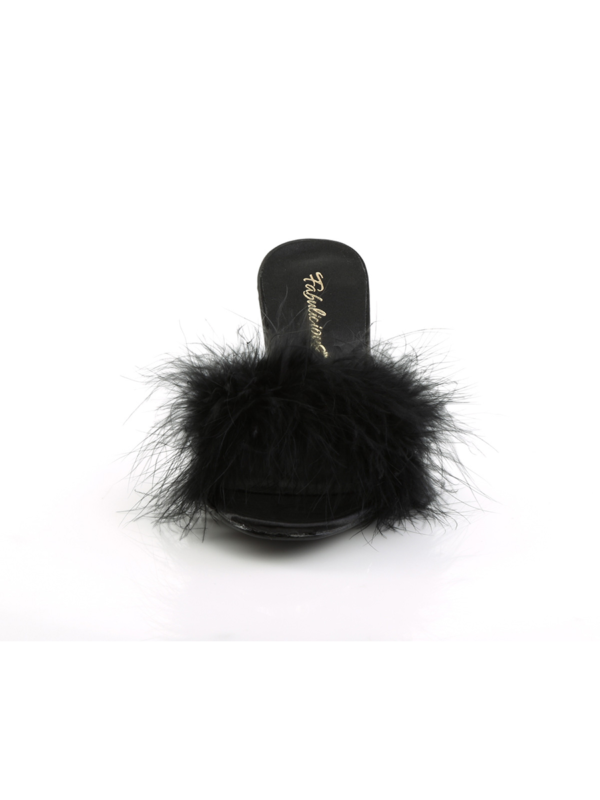 Women's Stylish Black Marabou Feather Slip-On Heels - Bild 5