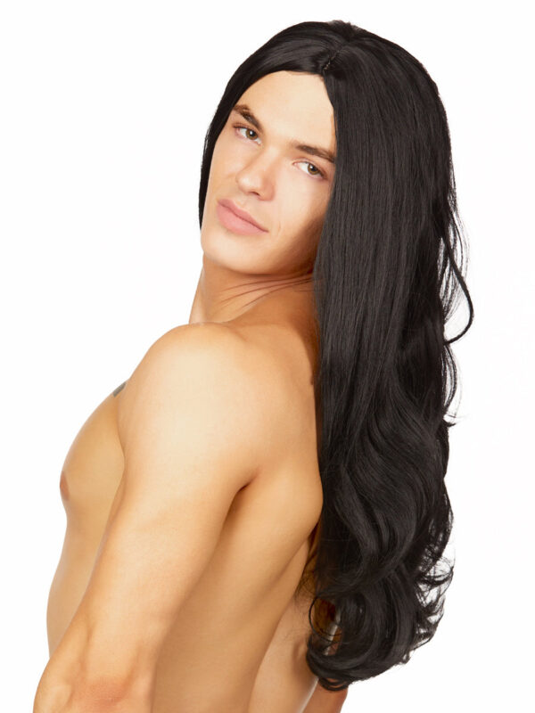 Elegant Long Black Bombshell Wig for Men