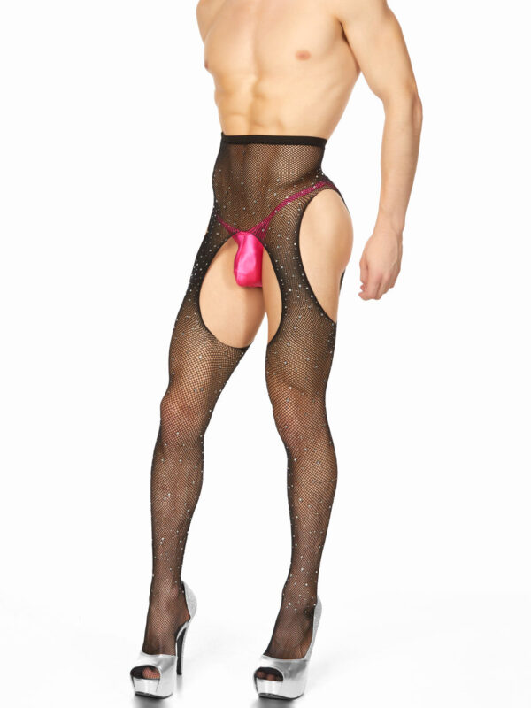 Men's Crystal Fishnet Pantyhose with Rhinestone Embellishments