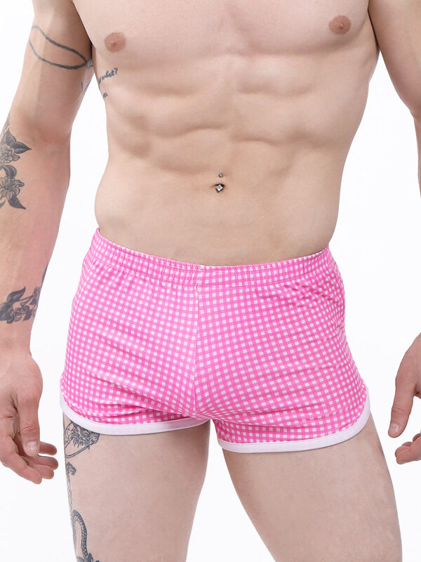 Men's Pink Checkered Garden Short-Shorts - Image 3