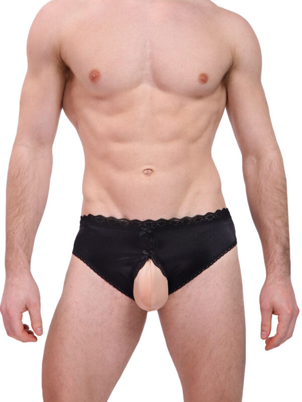 Men's Luxe Satin Crotchless Panties with Bow Detail - Bild 3