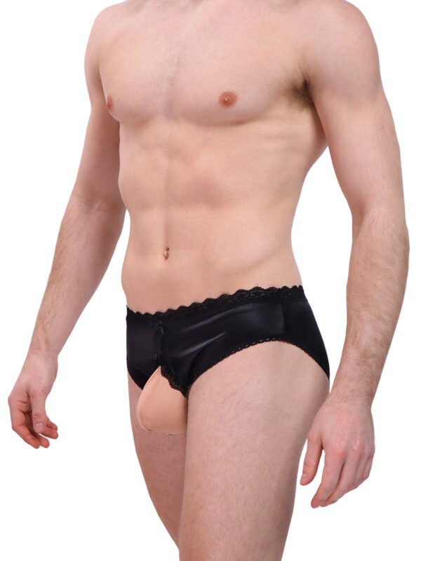 Men's Luxe Satin Crotchless Panties with Bow Detail - Bild 4