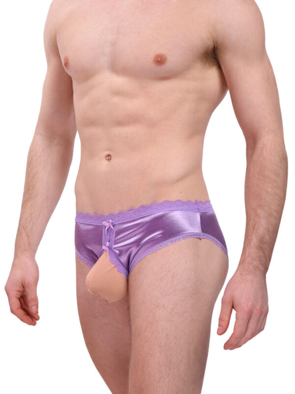 Men's Luxe Satin Crotchless Panties with Lace Trim - Bild 5