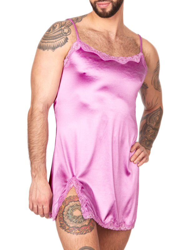 Men's Shimmering Satin Nightie with Delicate Lace