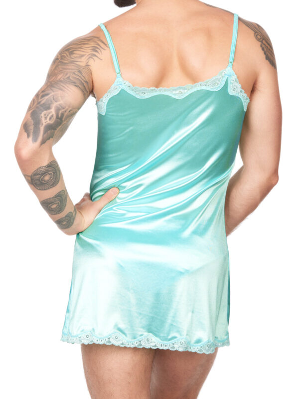 Men's Shimmering Satin Nightie with Lace Trim - Image 2