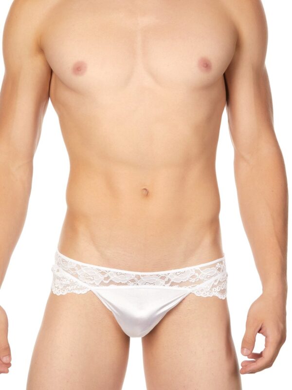 Men's Satin Cheeky Panty with Lace Trim