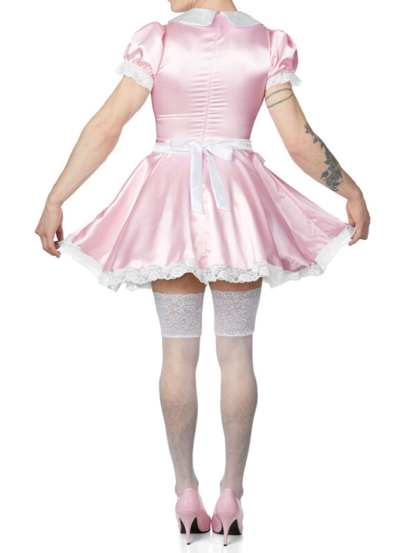 Men's Pink French Maid Dress Costume with Lace Apron - Image 4