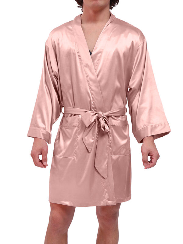 Men's Silky Pink Robe with Matching Underwear Set - Image 3