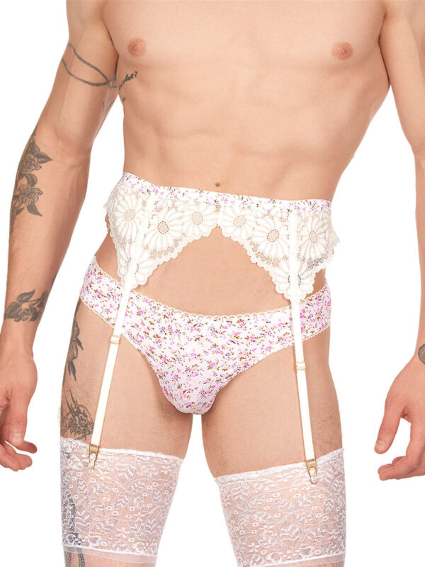 Men's Blossom Lace Floral Garter with White Stockings - Bild 3