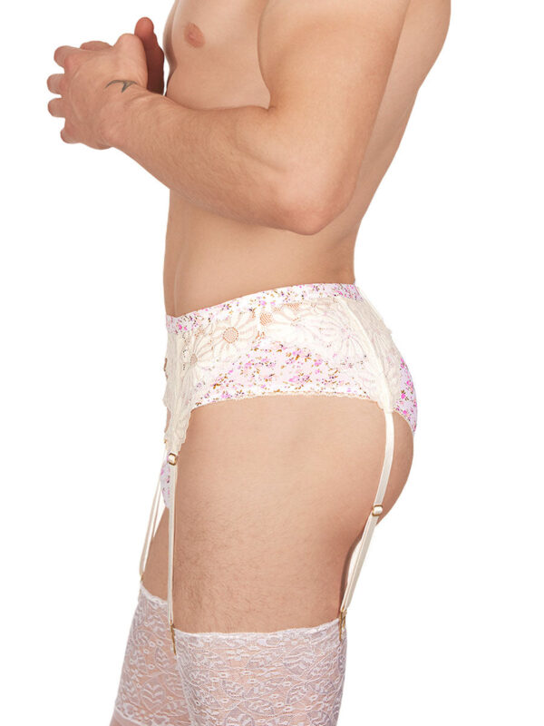 Men's Blossom Lace Floral Garter with White Stockings - Bild 5