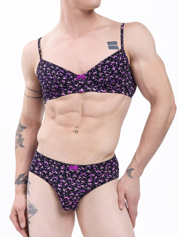 Men's Floral Blossom Cup Bra Set with Matching Briefs