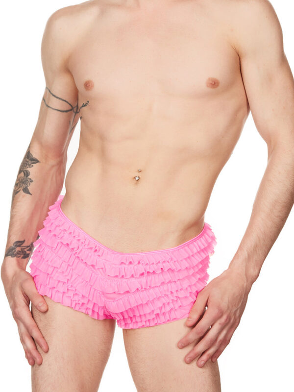 Men's Pink Mesh Ruffle Shorts with Bow Detail - Bild 2