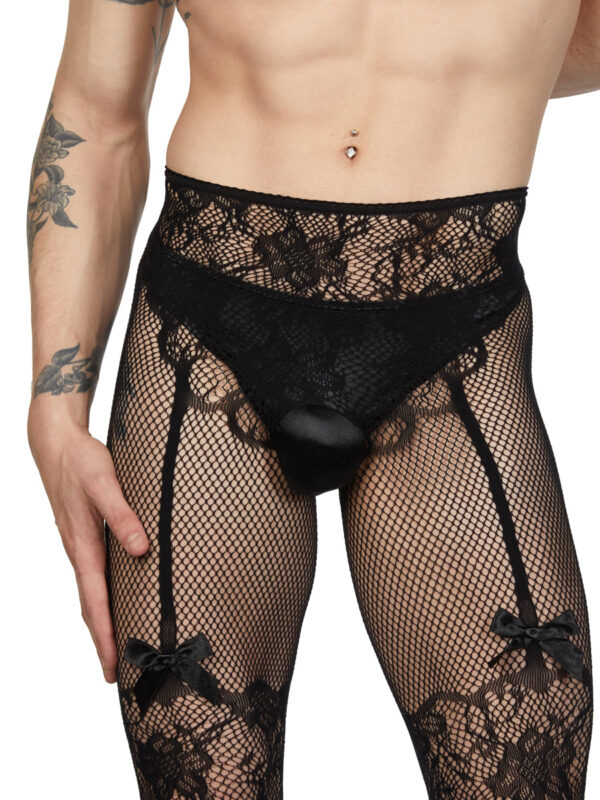 Men's Sexy Crotchless Garter Tights with Lace Pattern - Kuva 3