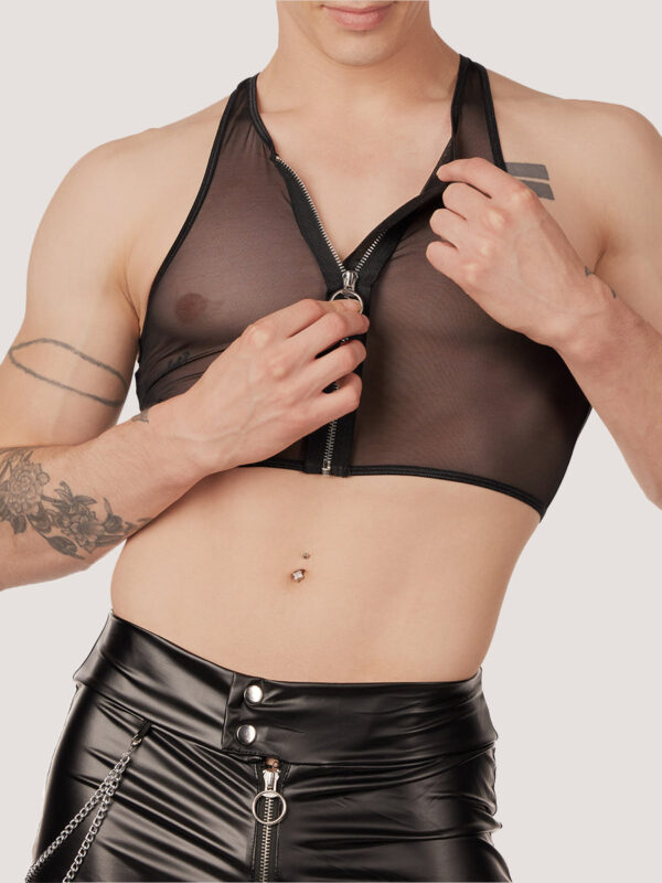 Men's Mesh Zip Crop Top - Stylish and Breathable - Afbeelding 2