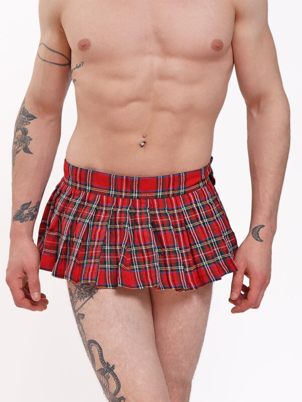 Men's Ultra Mini Red Plaid Skirt