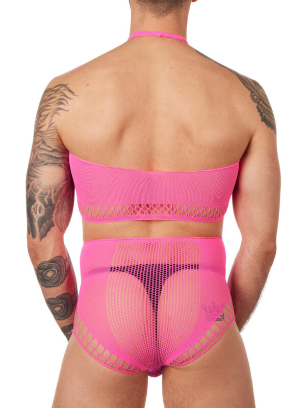 Men's Halter Crop Top & High Waist Panty Set - Pink - Image 4