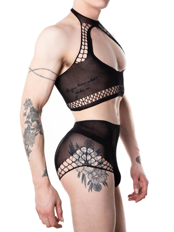 Men's Fishnet Halter Crop Top & High Waist Panty Set - Bild 2