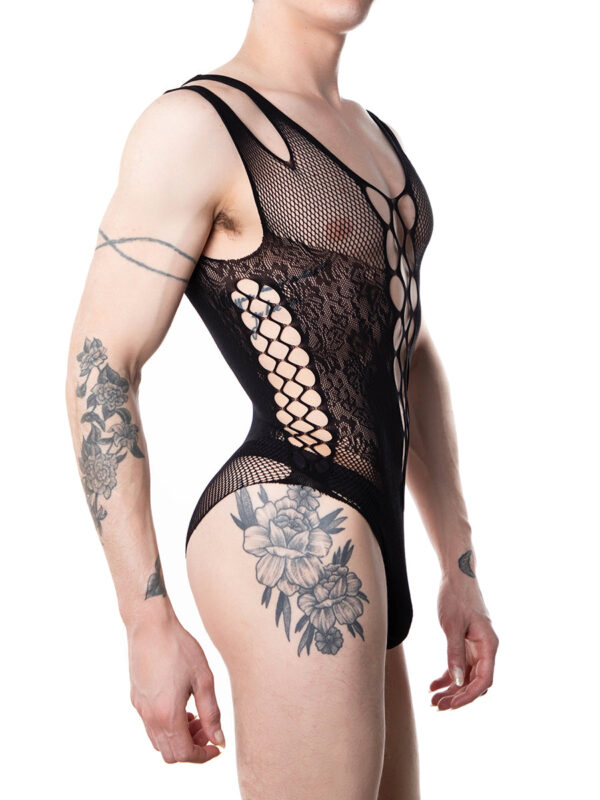 Men's Fishnet and Lace Bodysuit - Sexy and Elegant Style - Bild 3