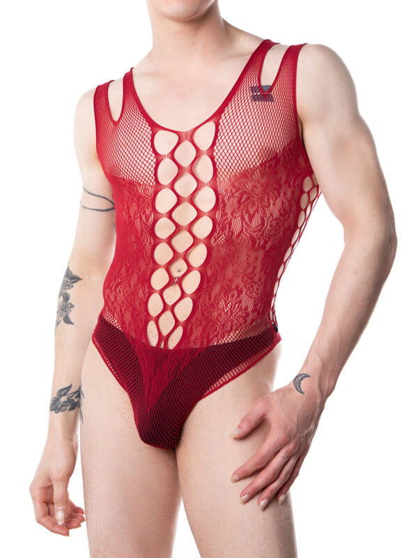 Sexy Fishnet and Lace Bodysuit for Men