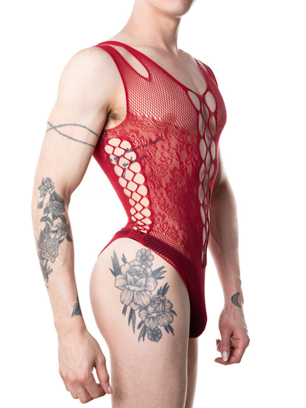 Sexy Fishnet and Lace Bodysuit for Men - Image 2