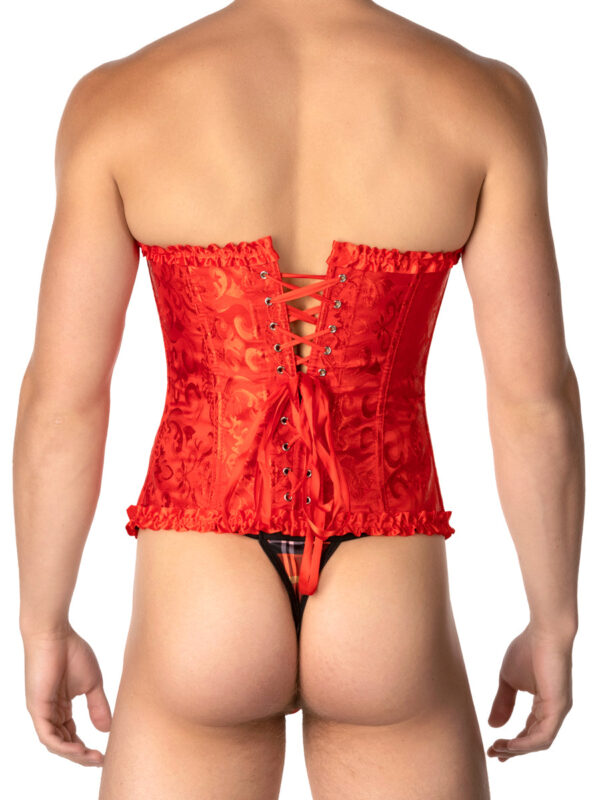 Men's Red Brocade Pattern Corset with Ruffle Trim - Kuva 2