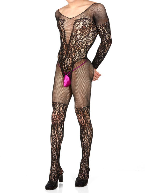 Sexy Long Sleeve Lace Bodystocking for Men - Image 3