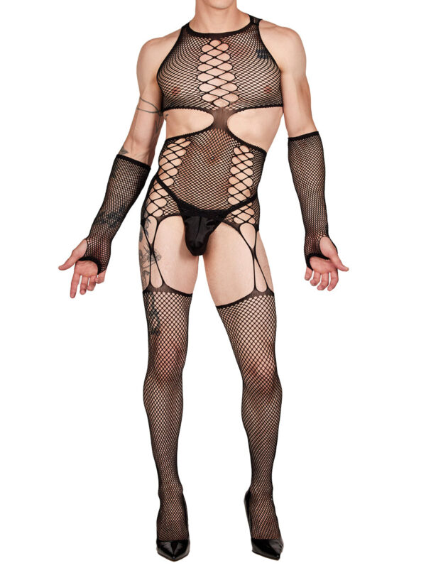 Men's 3 Piece Fishnet Bodystocking Lingerie Set – Image 3