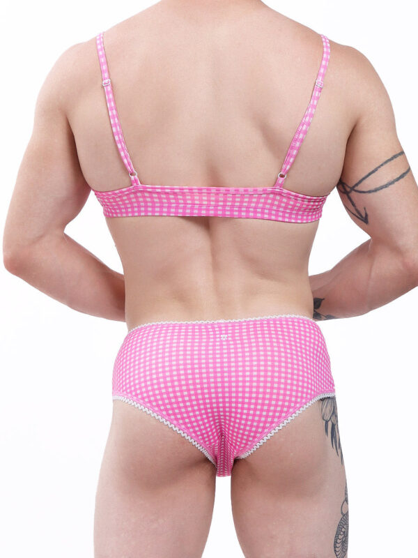 Men's Pink Gingham Garden Bralette and Brief Set - Image 3