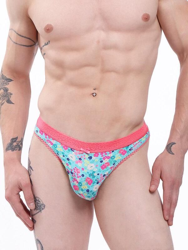 Men's Floral Garden Thong with Pink Lace Trim - Bild 3