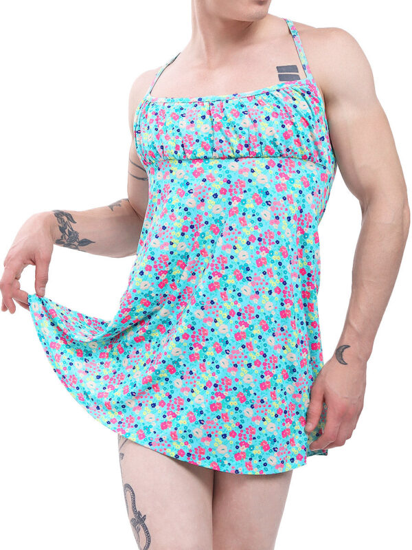 Men's Floral Garden Nightie Sleeveless Sleepwear - Image 5