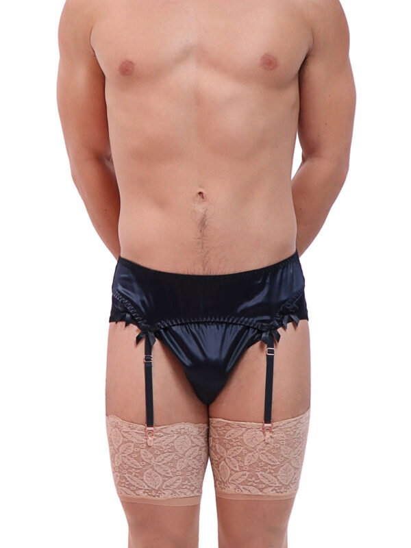 Men's Silky Satin Garter Belt with Lace Stockings - Kuva 3