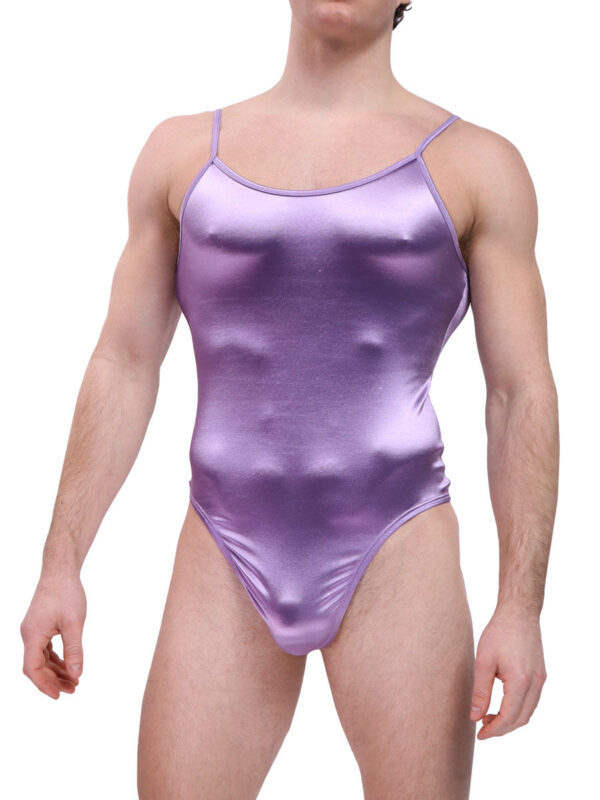 Men's Luxe Satin Thong Bodysuit - Shimmery Lilac - Image 5