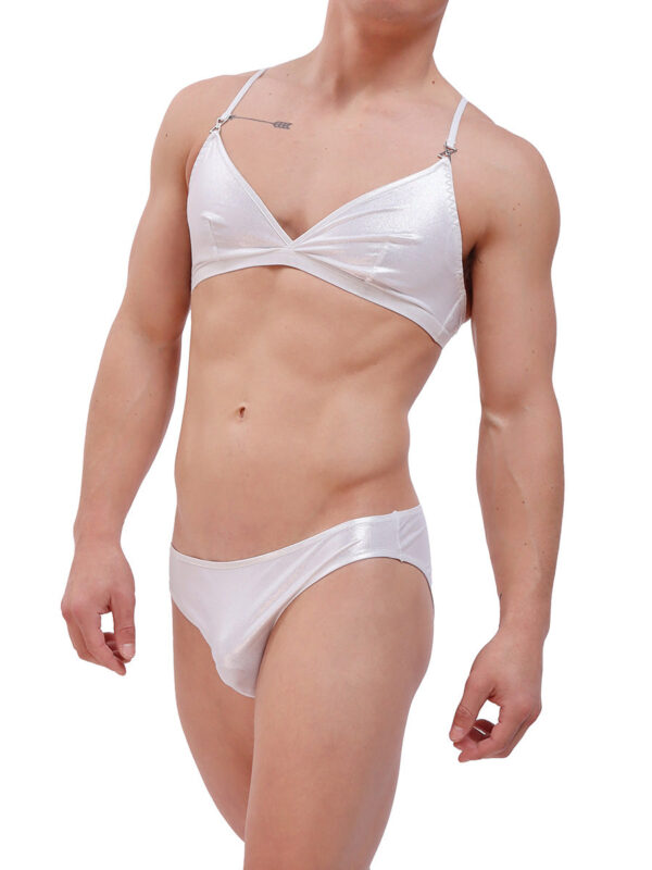 Shimmering Silver Mercury Bralette Set for Men - Kuva 4