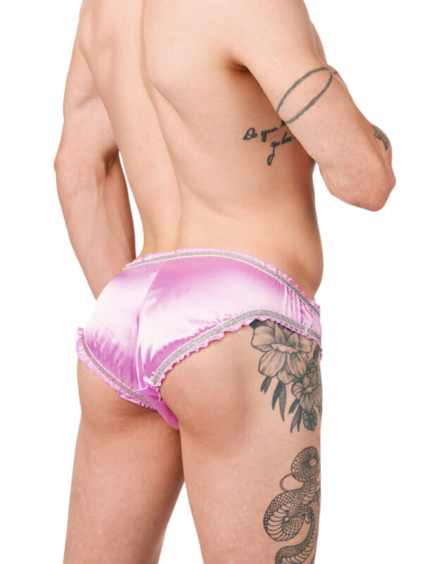 Men's Frilly Shimmer Satin Panty with Lace Trim