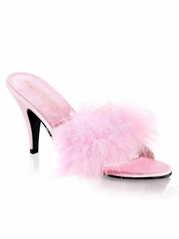 Eleganta rosa Marabou Slip-On-klackar för kvinnor