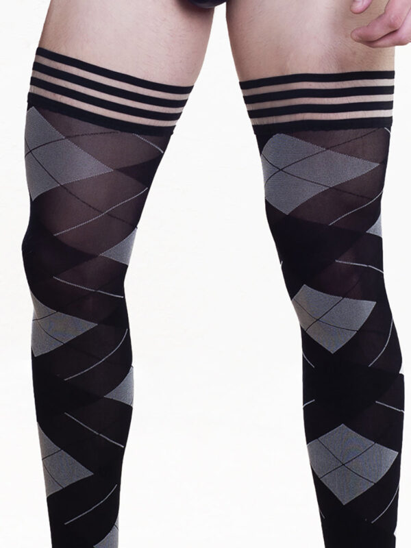 Elegant Argyle Thigh High Stockings for Women - Image 3