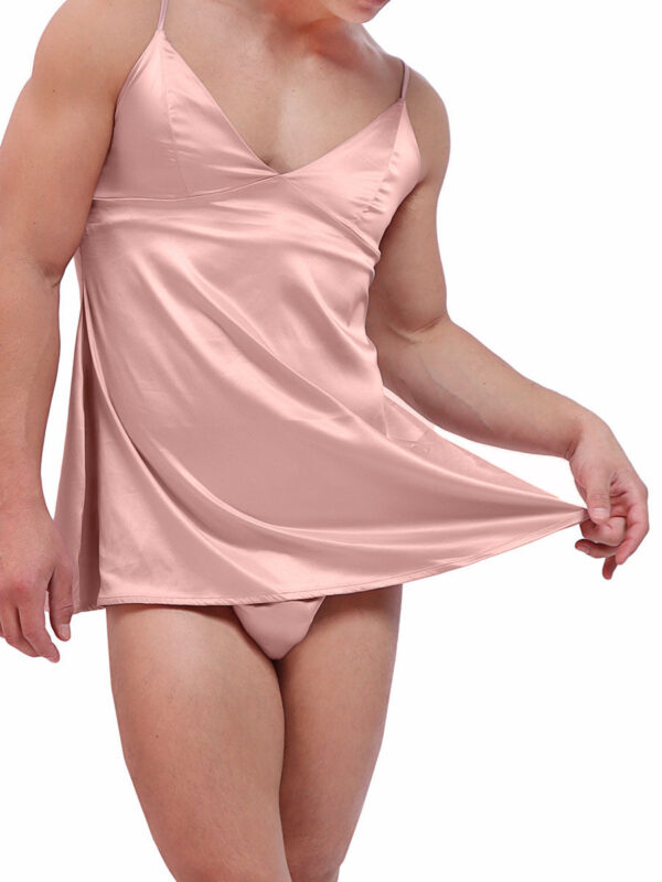 Men's Pink Silky Chemise with Lace Stockings - Kuva 4