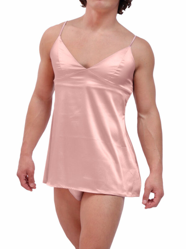 Men's Pink Silky Chemise with Lace Stockings - Kuva 3