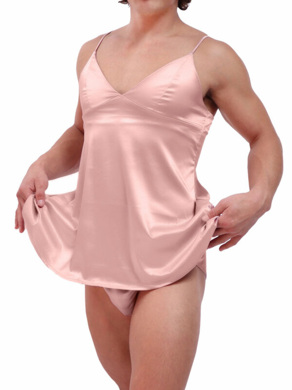 Men's Pink Silky Chemise with Lace Stockings - Kuva 5