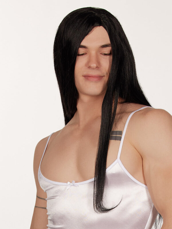 Long Black Straight Wig for Men and Women