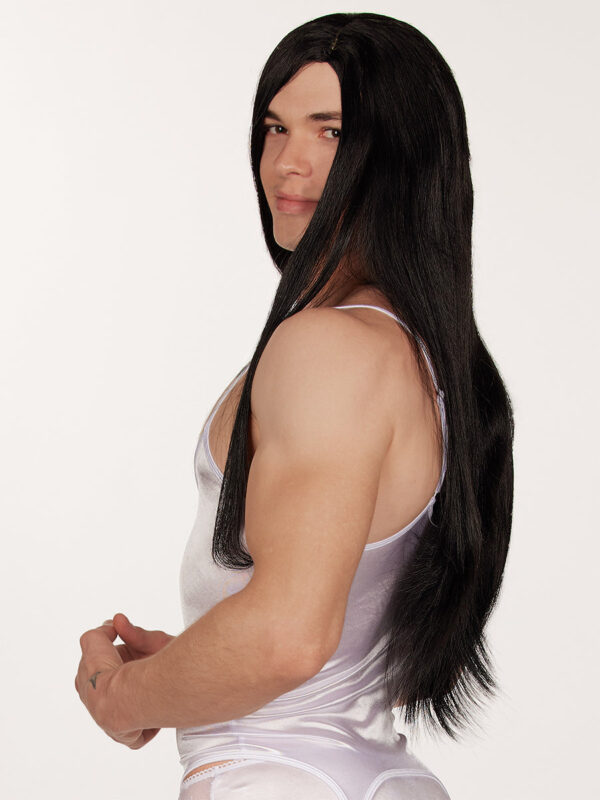 Long Black Straight Wig for Men and Women - Afbeelding 4