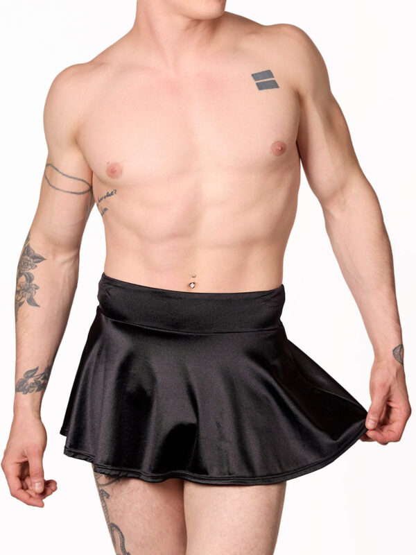 Men's Luxe Satin Black Mini Skirt with Lace Details - Bild 4