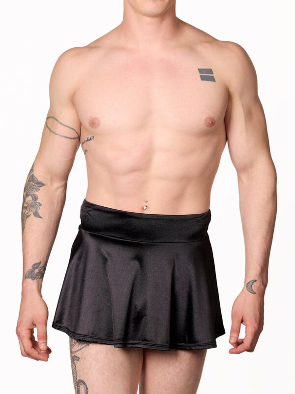 Men's Luxe Satin Black Mini Skirt with Lace Details - Bild 5