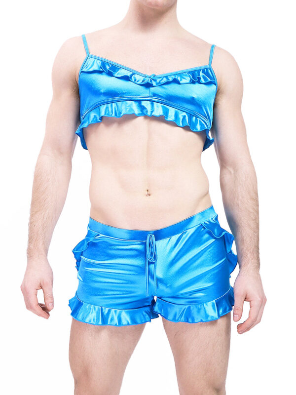 Men's Luxe Satin Ruffle Bra and Shorts Set - Bild 3