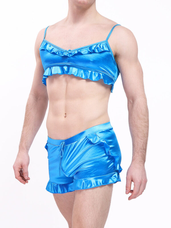 Men's Luxe Satin Ruffle Bra and Shorts Set - Bild 2