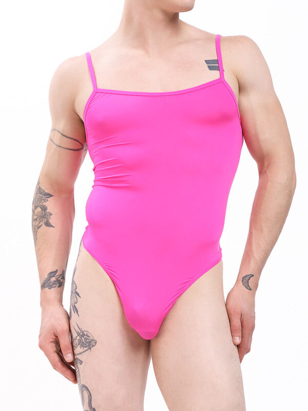 Men's Neon Pink Glow Cami Bodysuit for All Occasions